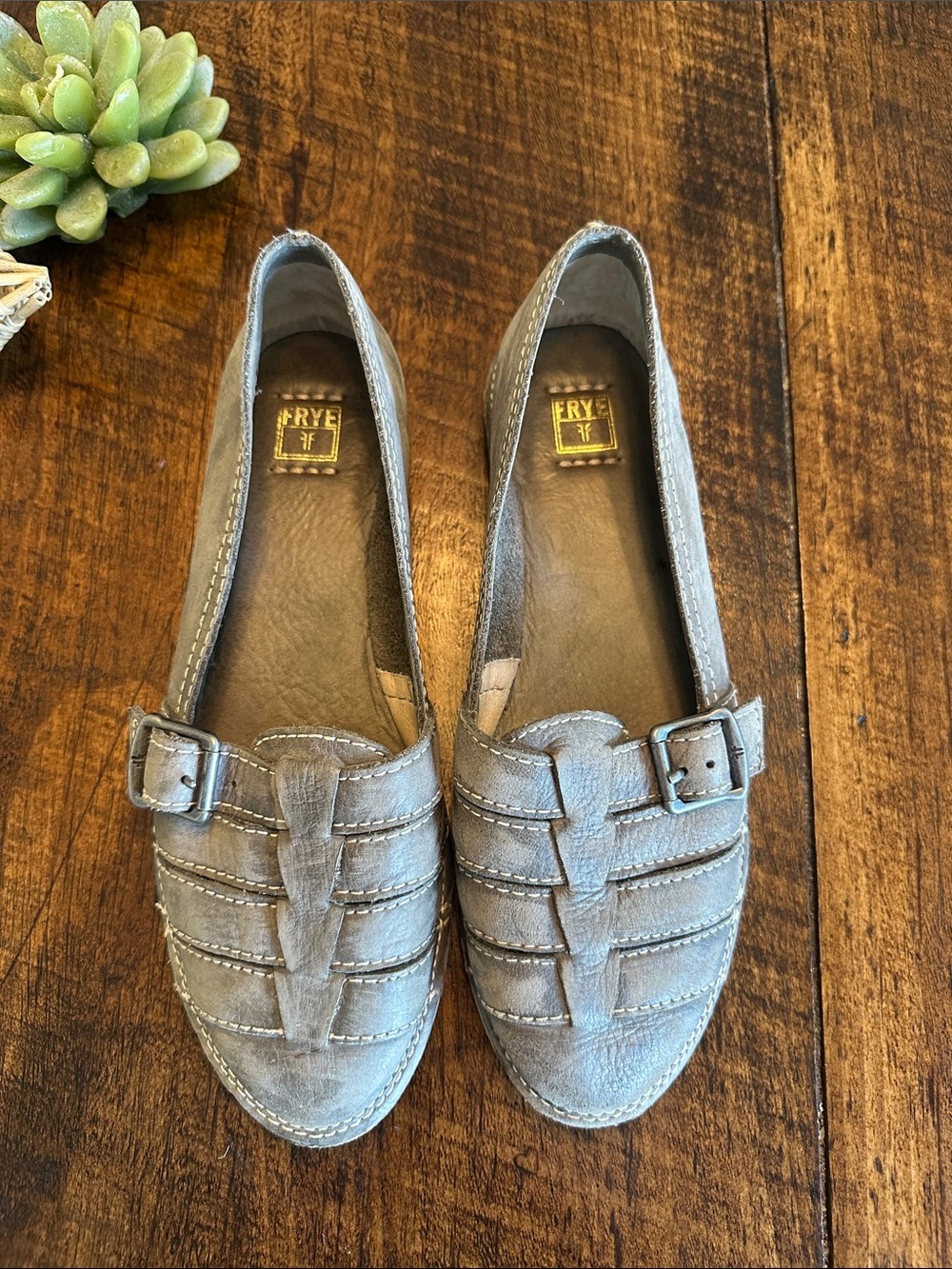 Frye | Milly Fisherman Charcoal Grey Leather Strappy Buckle Loafer Flats, Size 7
